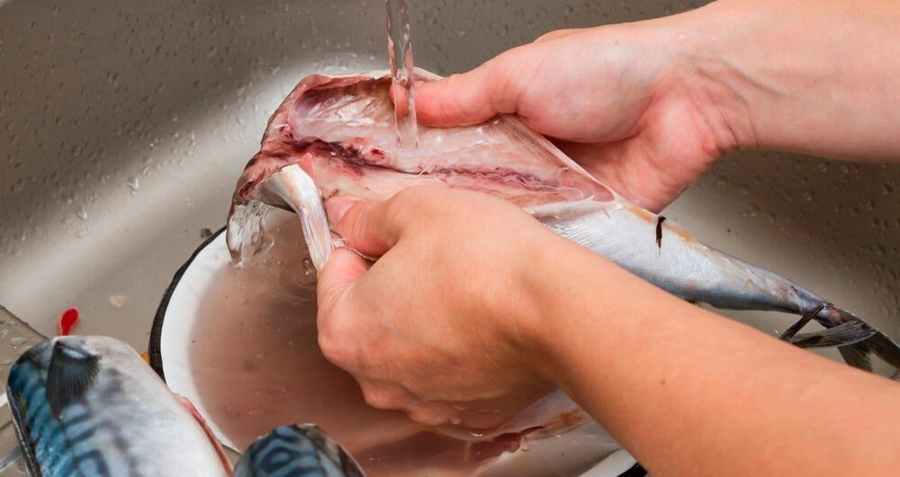 Personal limpiando pescado